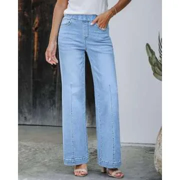 GRAPENT Wide Legged Pants for Women Cute Pants for Women High Waisted Trousers Women Womens Summer Pants Denim Outfit Pants for Women Dressy Casual Color Lakeside Blue Size M Medium Size 8 Size 10