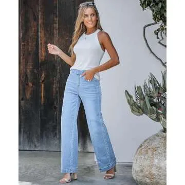 GRAPENT Wide Legged Pants for Women Cute Pants for Women High Waisted Trousers Women Womens Summer Pants Denim Outfit Pants for Women Dressy Casual Color Lakeside Blue Size M Medium Size 8 Size 10