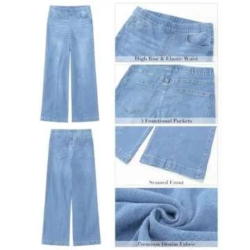GRAPENT Wide Legged Pants for Women Cute Pants for Women High Waisted Trousers Women Womens Summer Pants Denim Outfit Pants for Women Dressy Casual Color Lakeside Blue Size M Medium Size 8 Size 10