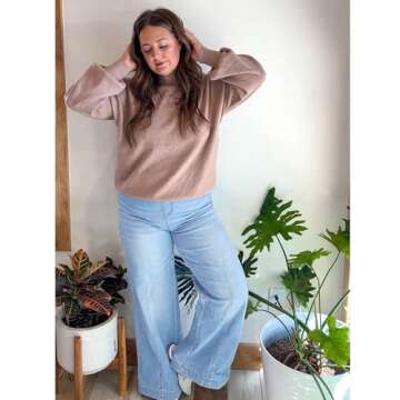 GRAPENT Wide Legged Pants for Women Cute Pants for Women High Waisted Trousers Women Womens Summer Pants Denim Outfit Pants for Women Dressy Casual Color Lakeside Blue Size M Medium Size 8 Size 10