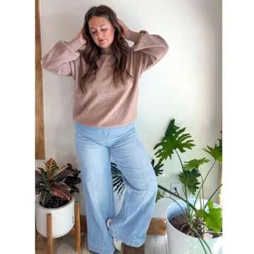 GRAPENT Wide Legged Pants for Women Cute Pants for Women High Waisted Trousers Women Womens Summer Pants Denim Outfit Pants for Women Dressy Casual Color Lakeside Blue Size M Medium Size 8 Size 10