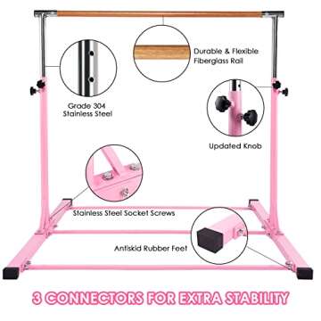 Dai&F Gymnastics Bar for Kids, Adjustable Height 3'-5' Junior Gymnastics Bars for Home, Horizontal T...
