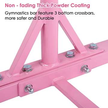 Dai&F Gymnastics Bar for Kids, Adjustable Height 3'-5' Junior Gymnastics Bars for Home, Horizontal Training Bar with Fiberglass Rail & Stainless Steel Regulating Arms