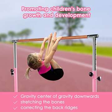 Dai&F Gymnastics Bar for Kids, Adjustable Height 3'-5' Junior Gymnastics Bars for Home, Horizontal Training Bar with Fiberglass Rail & Stainless Steel Regulating Arms