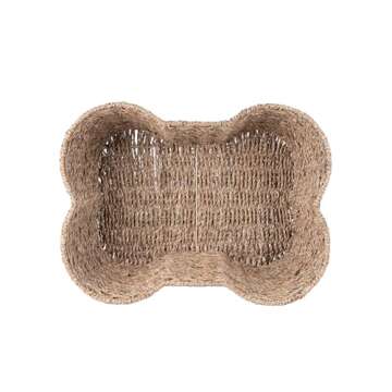 Dog Toy Basket, Seagrass Boned Shaped Pet Organizer And Storage, Toy Box for Cats, (17x13" Seagrass)