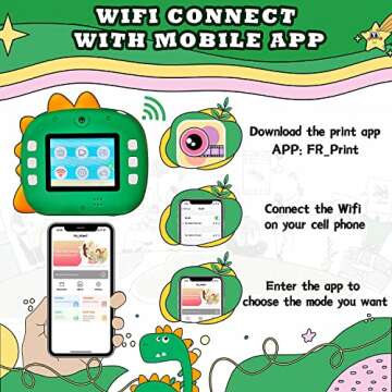 WQ Kids Camera Instant Print, 1080P Dinosaur Digital Print Camera for Kids with Dual Lens,Selfie Video Camera with Phone Connected,Instant Print Camera for Boys Girls 3-12