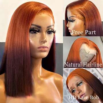 Cute Fairy Ombre Ginger Orange Bob Lace Front Wig
