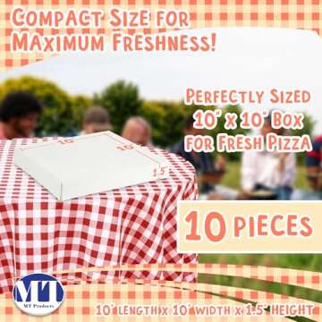 MT Products White Extra Thin Pizza Boxes 10" x 10" x 1.5" - Clay Coated Paperboard Pizza Box (Pack of 10) - Made in the USA