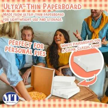 MT Products White Extra Thin Pizza Boxes 10" x 10" x 1.5" - Clay Coated Paperboard Pizza Box (Pack of 10) - Made in the USA