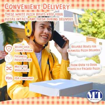 MT Products White Extra Thin Pizza Boxes 10" x 10" x 1.5" - Clay Coated Paperboard Pizza Box (Pack of 10) - Made in the USA