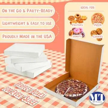 MT Products White Extra Thin Pizza Boxes 10" x 10" x 1.5" - Clay Coated Paperboard Pizza Box (Pack of 10) - Made in the USA
