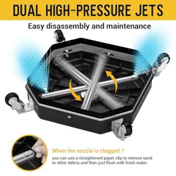 EVEAGE 16.5" Pressure Washer Surface Cleaner Attachment, 4000 PSI Square Power Washer Disc with 1/4" Quick-Connect, 2 Extension Wand, Corner& Edge Cleaning, BJ16