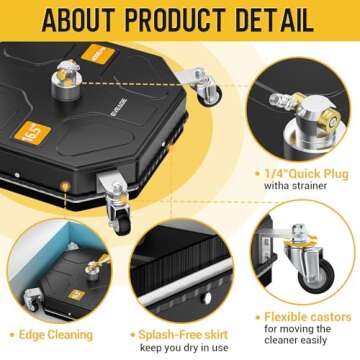 EVEAGE 16.5" Pressure Washer Surface Cleaner Attachment, 4000 PSI Square Power Washer Disc with 1/4" Quick-Connect, 2 Extension Wand, Corner& Edge Cleaning, BJ16