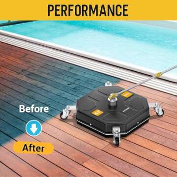 EVEAGE 16.5" Pressure Washer Surface Cleaner Attachment, 4000 PSI Square Power Washer Disc with 1/4" Quick-Connect, 2 Extension Wand, Corner& Edge Cleaning, BJ16