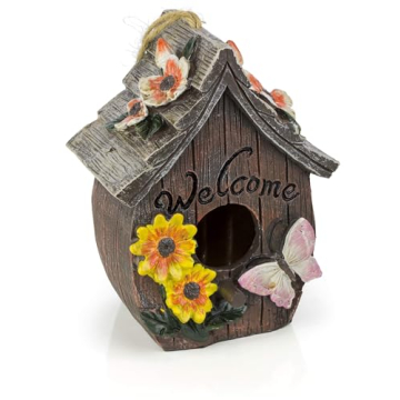 Hand-Painted Hanging Bird Houses for Outdoor Decor with Butterfly Design
