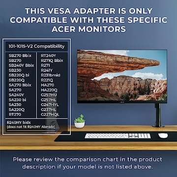 HumanCentric VESA Mount Adapter Bracket, VESA Adapter Compatible with Acer Monitor R240HY bidx, R221Q, R271, SB220Q, R241Y, RT240Y, RT270, SA220Q, SA230 bi, SA240Y, SA270 Bbix, SB230, SB240Y