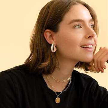 Chunky Gold Hoop Earrings for Women, Lightweight Waterdrop Hollow Open Hoops Tear Drop Silver Gold T...