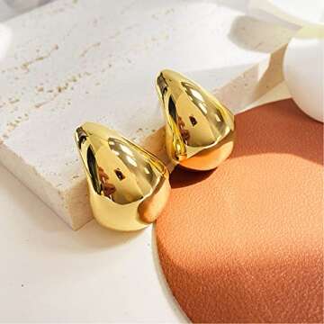 Chunky Gold Hoop Earrings for Women, Lightweight Waterdrop Hollow Open Hoops Tear Drop Silver Gold Trending Oversized Statement Style Earrings Hypoallergenic Gold Plated Earrings Fashion Jewelry for Women（Silver）