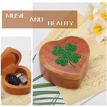 Four Leaf Clover Lucky Wooden Music Box Vintage Heart Shaped Wind Up Musical Box Toys Gifts