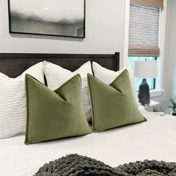 ZWJD Olive Green Pillow Covers 18x18 Set of 2 Chenille Throw Pillow Covers with Elegant Design Soft and Luxurious Decorative Throw Pillows for Couch, Bed, and Home Decor