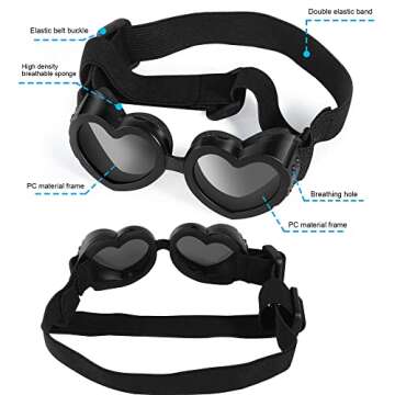 IKUSO Dog Sunglasses Small Breed,UV Protection Dog Sunglasses with Adjustable Strap, Heart Dog Goggl...
