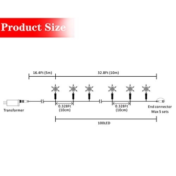 AWQ 100 LED Snowflake String Lights - 49 FT Fairy Lights