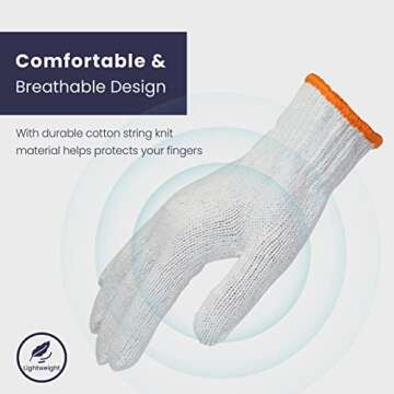 FMP Brands 12 Pairs Knitted White Cotton Gloves, Safety Cotton Work Gloves Men Women, Bulk Cloth Gloves, Elastic Cotton Glove Liners BBQ Protection for Construction Industrial Warehouse Gardening