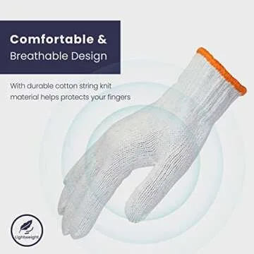 FMP Brands 12 Pairs Knitted White Cotton Gloves, Safety Cotton Work Gloves Men Women, Bulk Cloth Gloves, Elastic Cotton Glove Liners BBQ Protection for Construction Industrial Warehouse Gardening