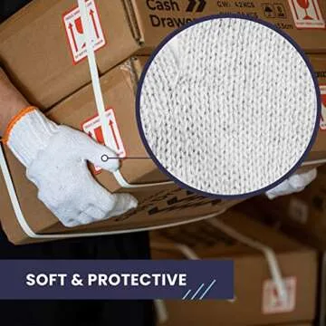 FMP Brands 12 Pairs Knitted White Cotton Gloves, Safety Cotton Work Gloves Men Women, Bulk Cloth Gloves, Elastic Cotton Glove Liners BBQ Protection for Construction Industrial Warehouse Gardening