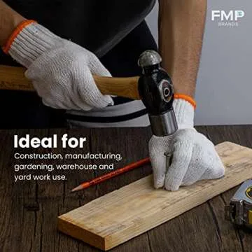 FMP Brands 12 Pairs Knitted White Cotton Gloves, Safety Cotton Work Gloves Men Women, Bulk Cloth Gloves, Elastic Cotton Glove Liners BBQ Protection for Construction Industrial Warehouse Gardening