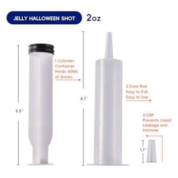 60 PACK 2 oz Party Jelly Syringes Shot, BPA Free, Washable, Durable Big Springe for Jelly Shot for Halloween, Thanksgiving Day, Christmas Bachelorette Parties