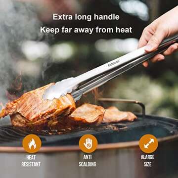Eddeas Grill Tongs, Bbq tongs - 12" and 17 Inch Extra Long Kitchen Tongs, Heat Resistant 600 Degrees...