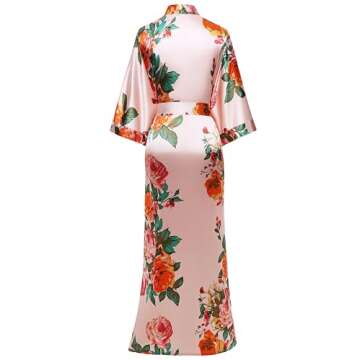 BABEYOND Women's Kimono Robe Long Satin Silky Floral Lightweight Bridesmaid Wedding Bachelorette Par...