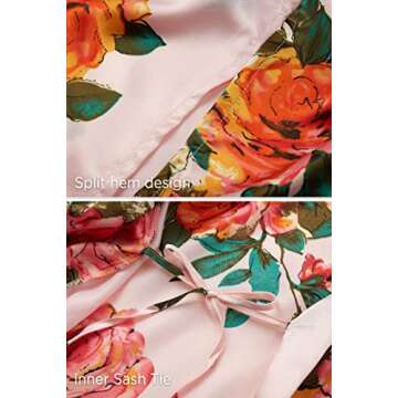 BABEYOND Women's Kimono Robe Long Satin Silky Floral Lightweight Bridesmaid Wedding Bachelorette Party Robe