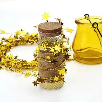 CCINEE 75 Feet Star Tinsel Garlands with Wire, Christmas Star Wire Garland Decorations for Xmas Tree Home Wedding Birtahday Party Festive Ornament, Golden, 3 Pack