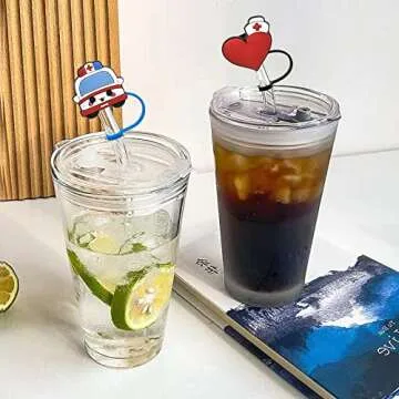6pcs Straw Cover, Medical Silicone Straw Tips, Reusable Drinking Straw Cap Lids Cap, Dust-proof Straw Plug for 7-8 mm Straw Gifts for Nurse Doctor (Medical Theme)