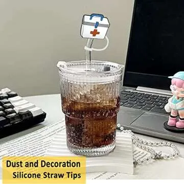 6pcs Straw Cover, Medical Silicone Straw Tips, Reusable Drinking Straw Cap Lids Cap, Dust-proof Straw Plug for 7-8 mm Straw Gifts for Nurse Doctor (Medical Theme)