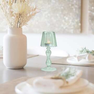 Gurfuy Desk Lamp Shaped Glass Candle Holder - Glass Hurricane Candleholder Crystal Decorative Candle Stand for Table Wedding Dinning Centerpieces Party Supplies Decor DarkGreen