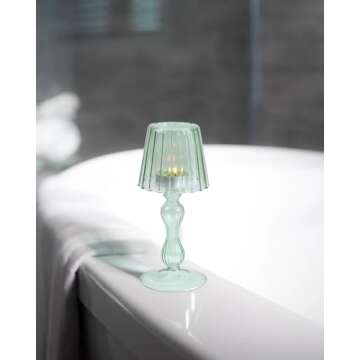 Gurfuy Desk Lamp Shaped Glass Candle Holder - Glass Hurricane Candleholder Crystal Decorative Candle Stand for Table Wedding Dinning Centerpieces Party Supplies Decor DarkGreen