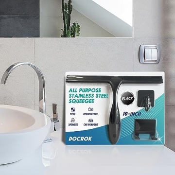 10" Stainless Steel Shower Squeegee with Hooks