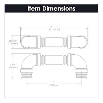 Hickory Hardware 1 Pack Solid Core Kitchen Cabinet Pulls, Luxury Cabinet Handles, Hardware for Doors & Dresser Drawers, 3 Inch Hole Center, Black Nickel Vibed, Pipeline Collection
