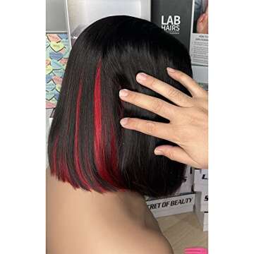 Labhairs Red Highlight Bob 150% Density Human Hair Front Lace Wig, HD Transparent Lace, Pre Plucked, Bleached Knots, Straight Blunt Cut Ombre Bob Wig Human Hair(13x6x1 T Part Lace, 12In)