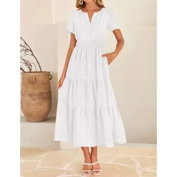 ZESICA Women's Elegant Summer Midi Dress with Pockets