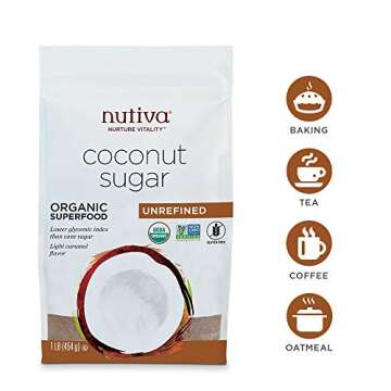 Nutiva Organic Granulated Coconut Sugar, 1 Pound (Pack of 3), USDA Organic & Non-GMO, Vegan & Gluten-Free, Low-Fructose Sugar Alternative for Coffee, Tea & Baking