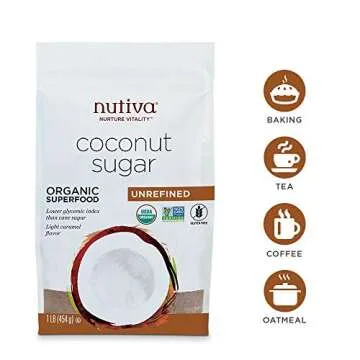 Nutiva Organic Granulated Coconut Sugar, 1 Pound (Pack of 3), USDA Organic & Non-GMO, Vegan & Gluten-Free, Low-Fructose Sugar Alternative for Coffee, Tea & Baking