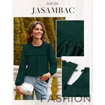 Womens Casual Crew Neck Lantern Long Sleeve Cute Tops Blouses 2024 Fashion Green Going Out Tops L