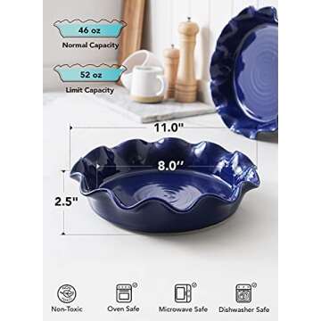 LE TAUCI Ceramic Deep Dish Pie Plates Set of 2 - 11 Inches