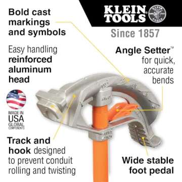 Klein Tools 51607 Aluminum Conduit Bender: 3/4-Inch EMT with Angle Setter and Wide Foot Pedal