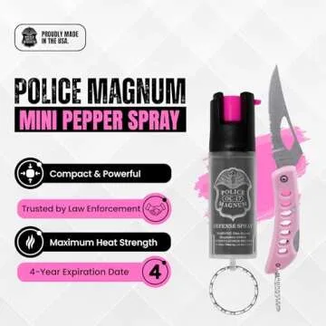 Police Magnum Mini Pepper Spray Self Defense- Small Discreet Pink OC Spray- 1 Pack 1/2oz Twist Lock ...