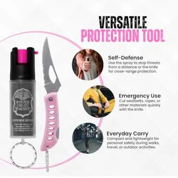 Police Magnum Mini Pepper Spray Self Defense- Small Discreet Pink OC Spray- 1 Pack 1/2oz Twist Lock Keyring (Pink Pocket Knife & Clear Sleeve)
